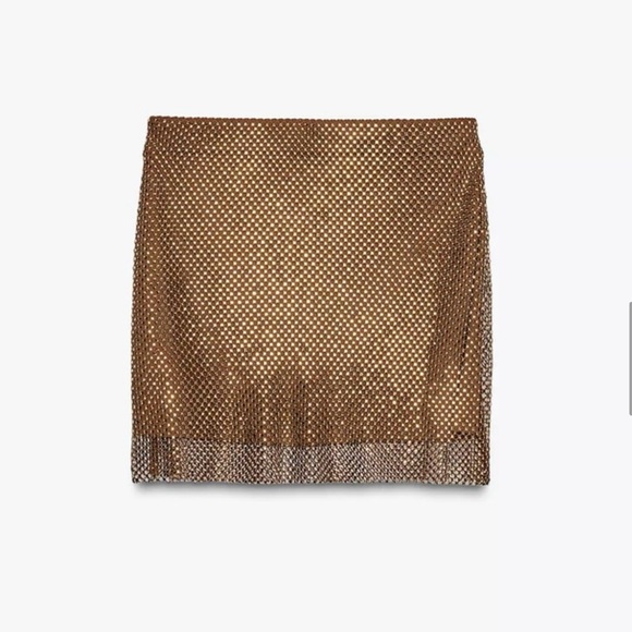 NWT ZARA | Rhinestone mini skirt | Bronze | Viral | Blogger | - Picture 7 of 9